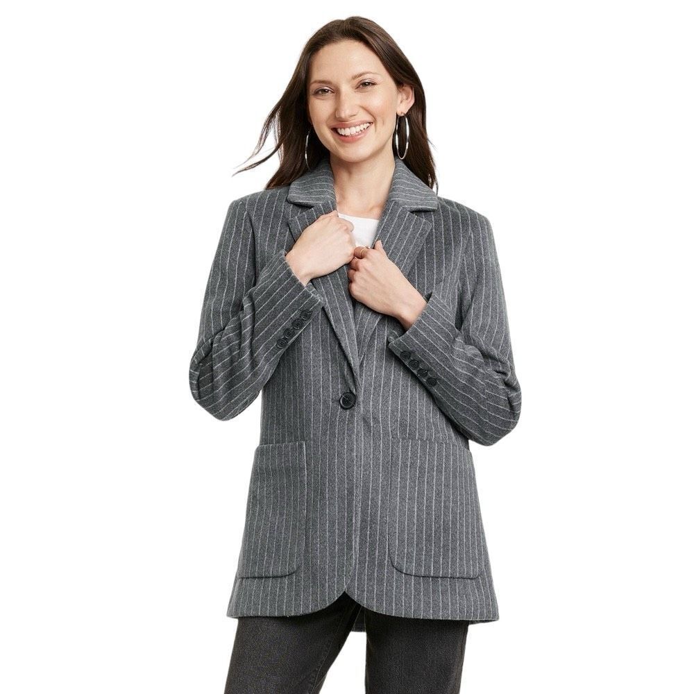 NWT Universal Thread Womens Relaxed‎ Fit Blazer Gray Striped L
